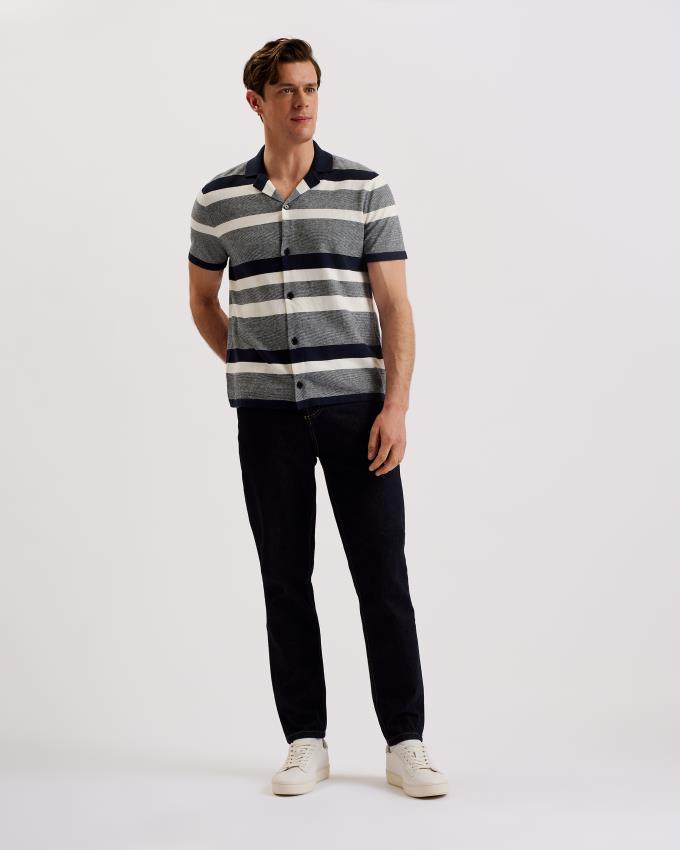 Chemises Ted Baker Striped Knit Cotton Cashmere Bleu Marine Homme | GGB-80840488